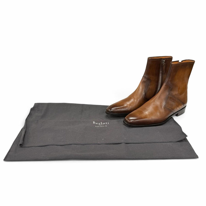 Great BERLUTI boots Scars Scritto Demeurs Leather Brown leather mens 8.5