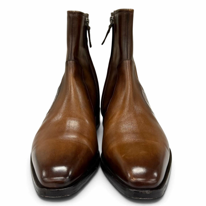 Great BERLUTI boots Scars Scritto Demeurs Leather Brown leather mens 8.5