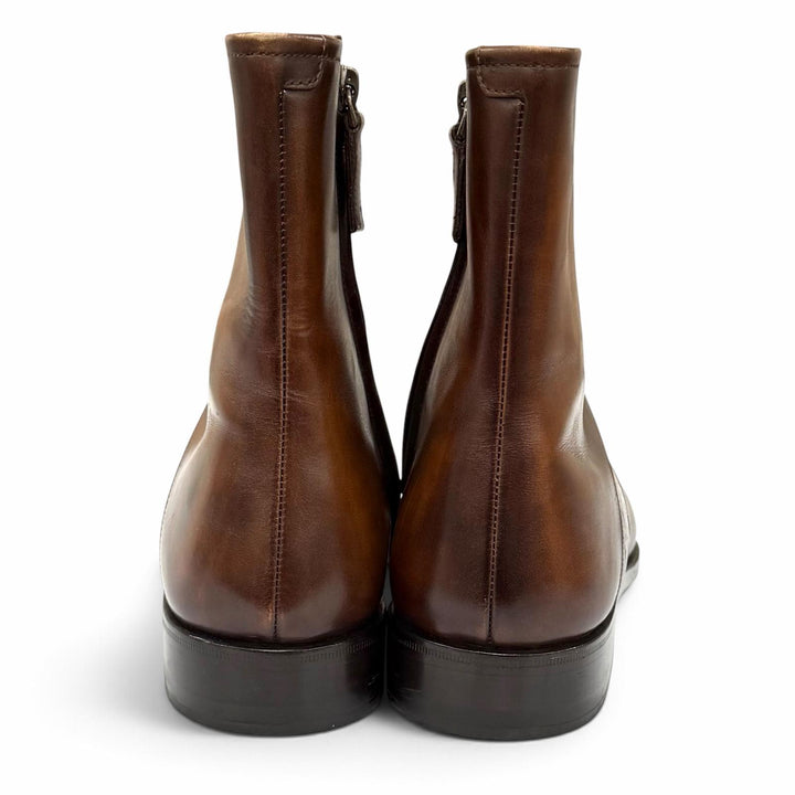 Great BERLUTI boots Scars Scritto Demeurs Leather Brown leather mens 8.5