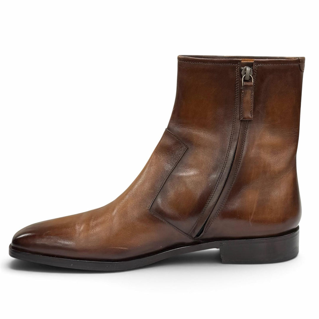 Great BERLUTI boots Scars Scritto Demeurs Leather Brown leather mens 8.5