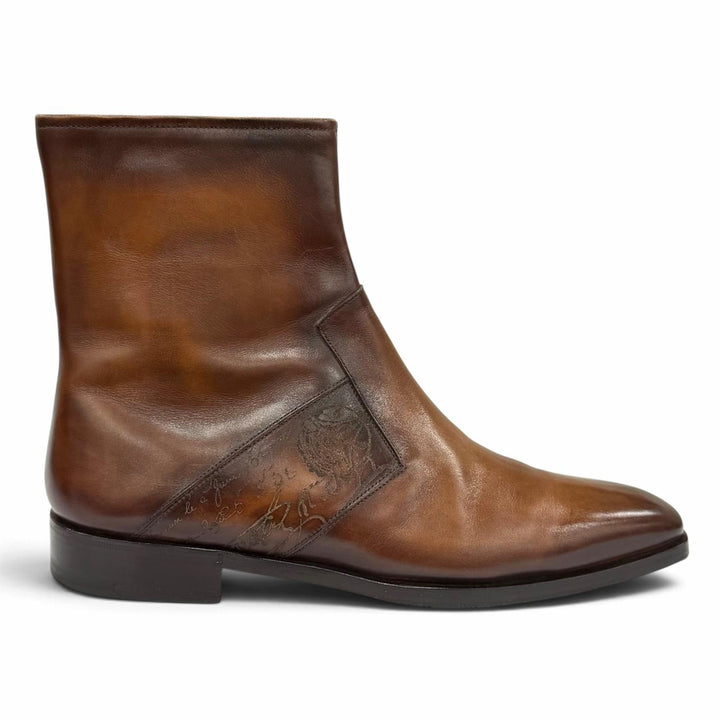 Great BERLUTI boots Scars Scritto Demeurs Leather Brown leather mens 8.5