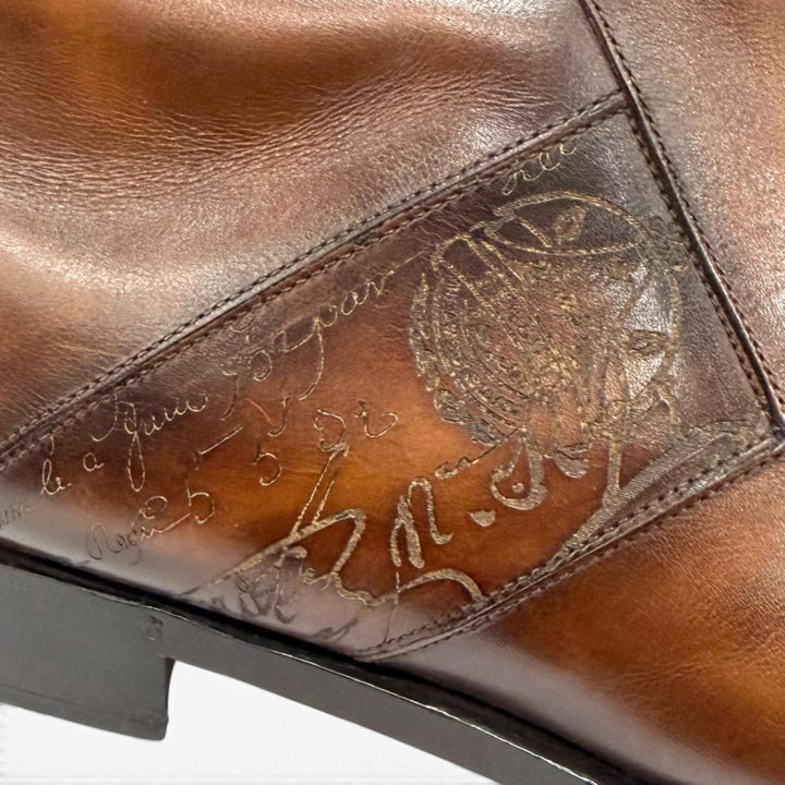 Great BERLUTI boots Scars Scritto Demeurs Leather Brown leather mens 8.5
