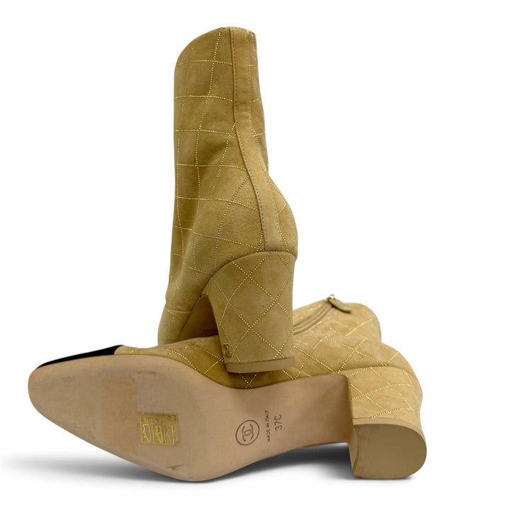 Excellent CHANEL short boots COCO Mark Matelasse Bicolor Suede leather 37 G46209