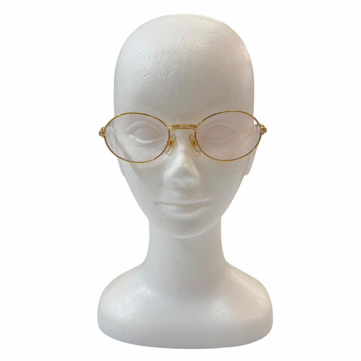 Great Cartier Glasses Trinity Oval frame with metal logo and colored lenses.