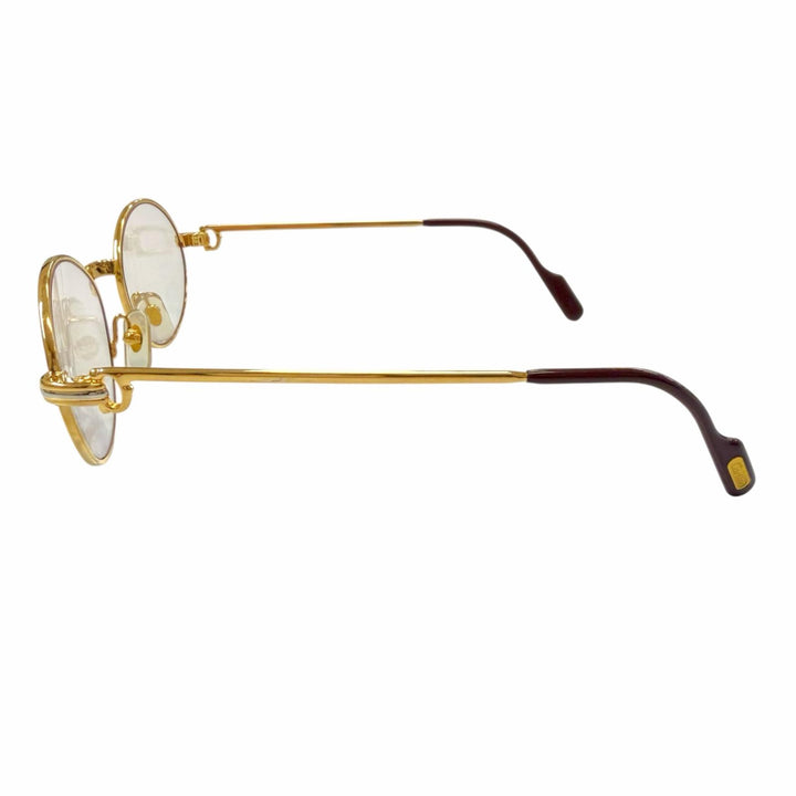 Great Cartier Glasses Trinity Oval frame with metal logo and colored lenses.
