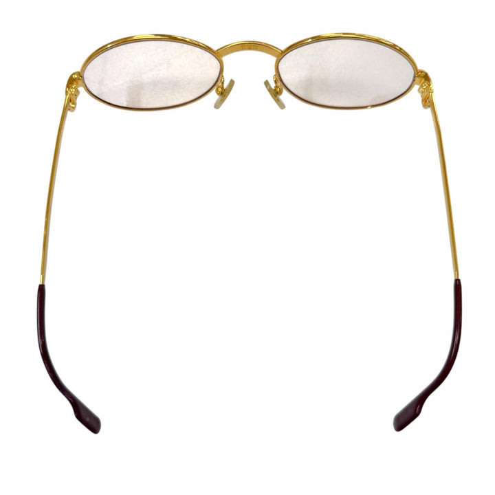 Great Cartier Glasses Trinity Oval frame with metal logo and colored lenses.