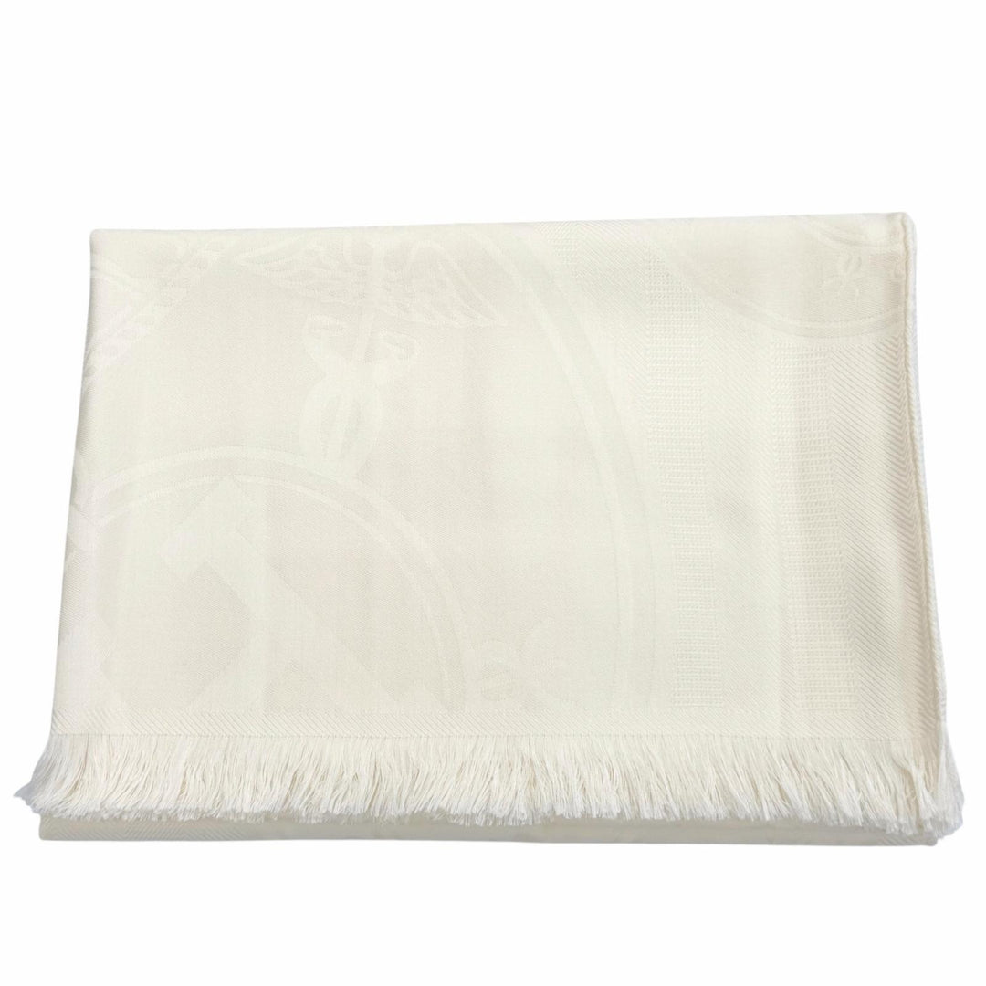 Pristine HERMES Stall New Libris Large shawl with fringe cream cashmere Women