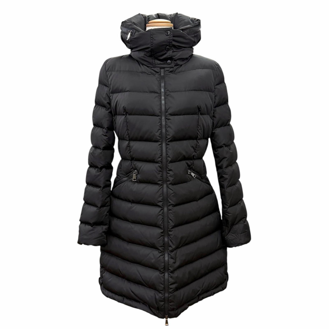 Great MONCLER down coat FLAMMETTE Logo patch Hooded black Nylon Women 1