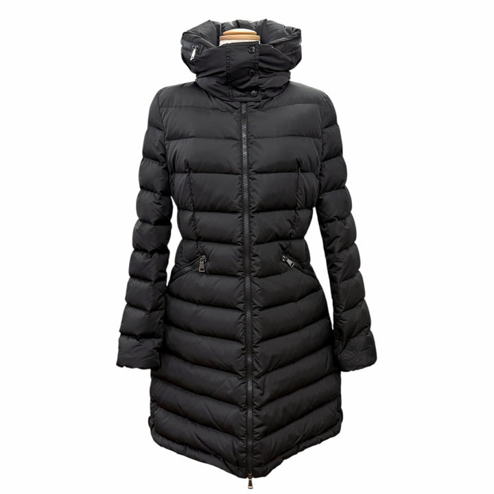 Great MONCLER down coat FLAMMETTE Logo patch Hooded black Nylon Women 1