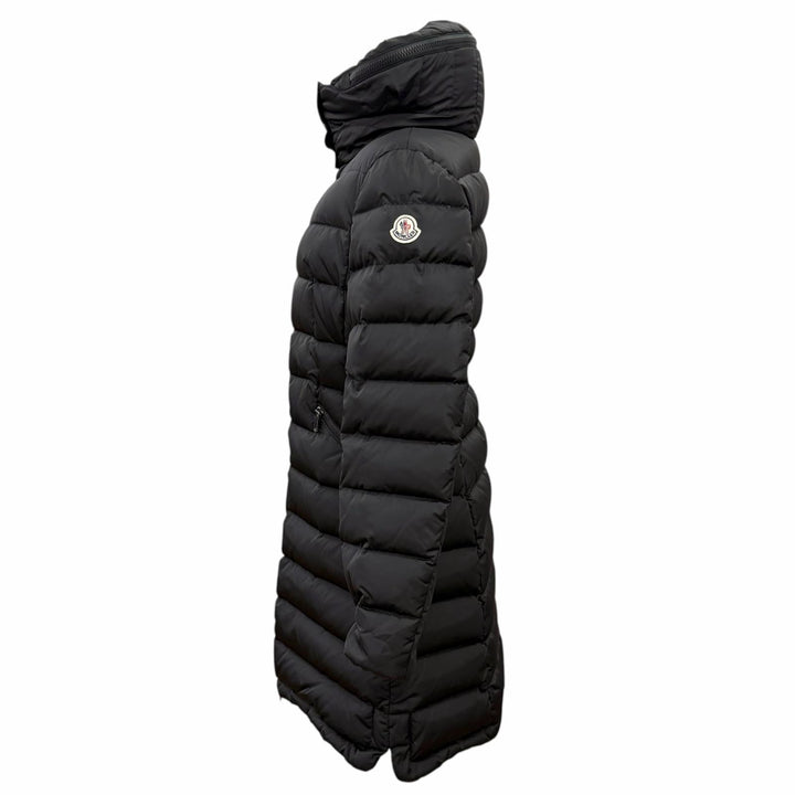 Great MONCLER down coat FLAMMETTE Logo patch Hooded black Nylon Women 1