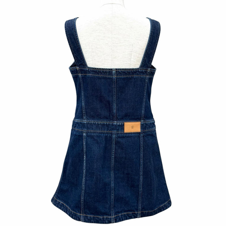 Excellent LOUIS VUITTON one piece Logo ZIP Leather detail denim Indigo cotton 40