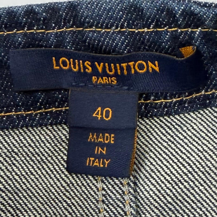 Excellent LOUIS VUITTON one piece Logo ZIP Leather detail denim Indigo cotton 40
