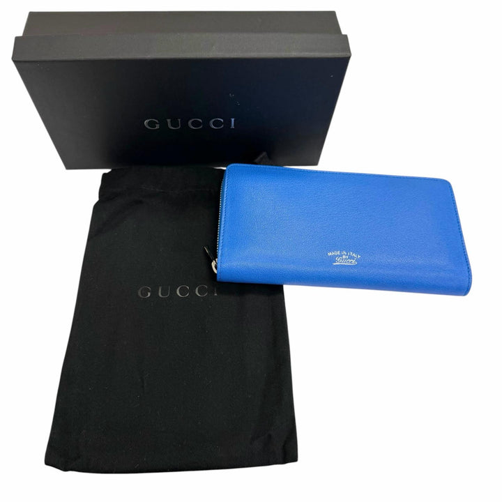 Excellent GUCCI Purse Lila Round zip wallet blue leather mens 867318