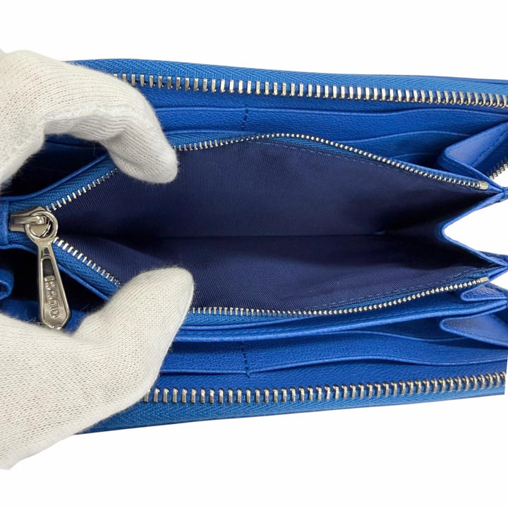Excellent GUCCI Purse Lila Round zip wallet blue leather mens 867318