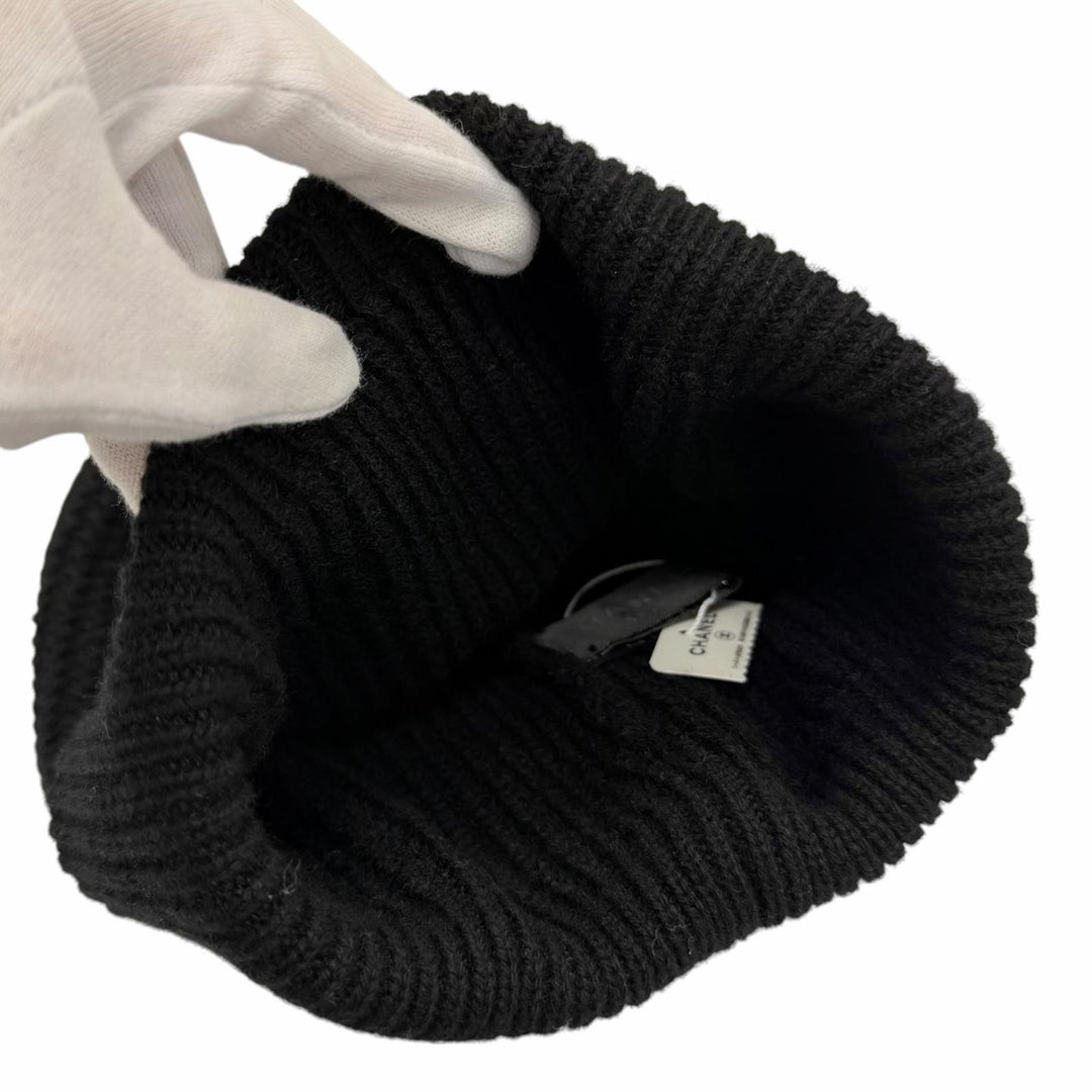 Pristine CHANEL Knit cap Sequin logo embroidered beanie cashmere 22A AA8313