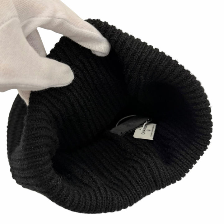 Pristine CHANEL Knit cap Sequin logo embroidered beanie cashmere 22A AA8313