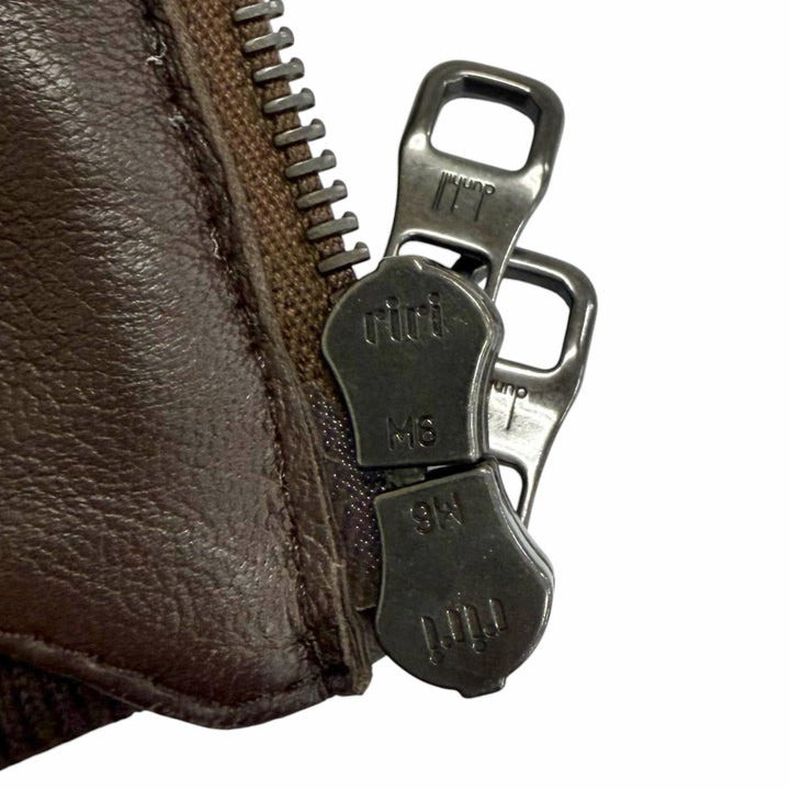 Excellent Dunhill leather jacket Double-zip ribbed knit Brown Sheep leather mens
