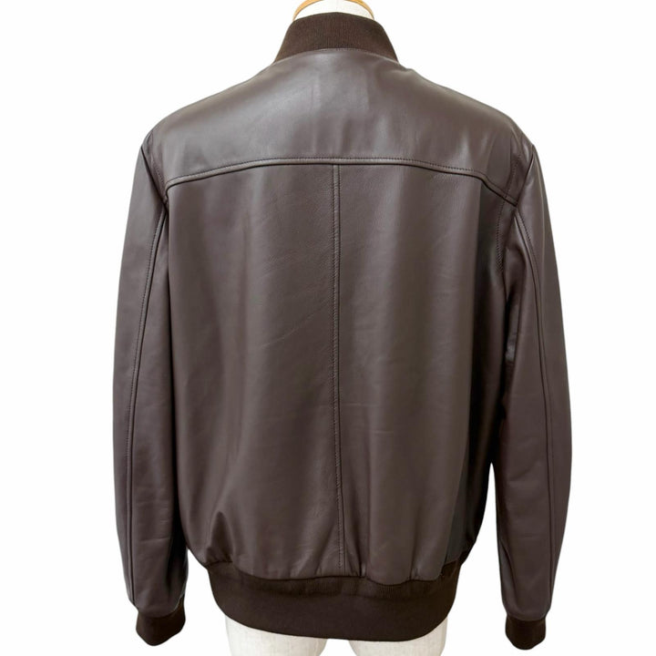 Excellent Dunhill leather jacket Double-zip ribbed knit Brown Sheep leather mens