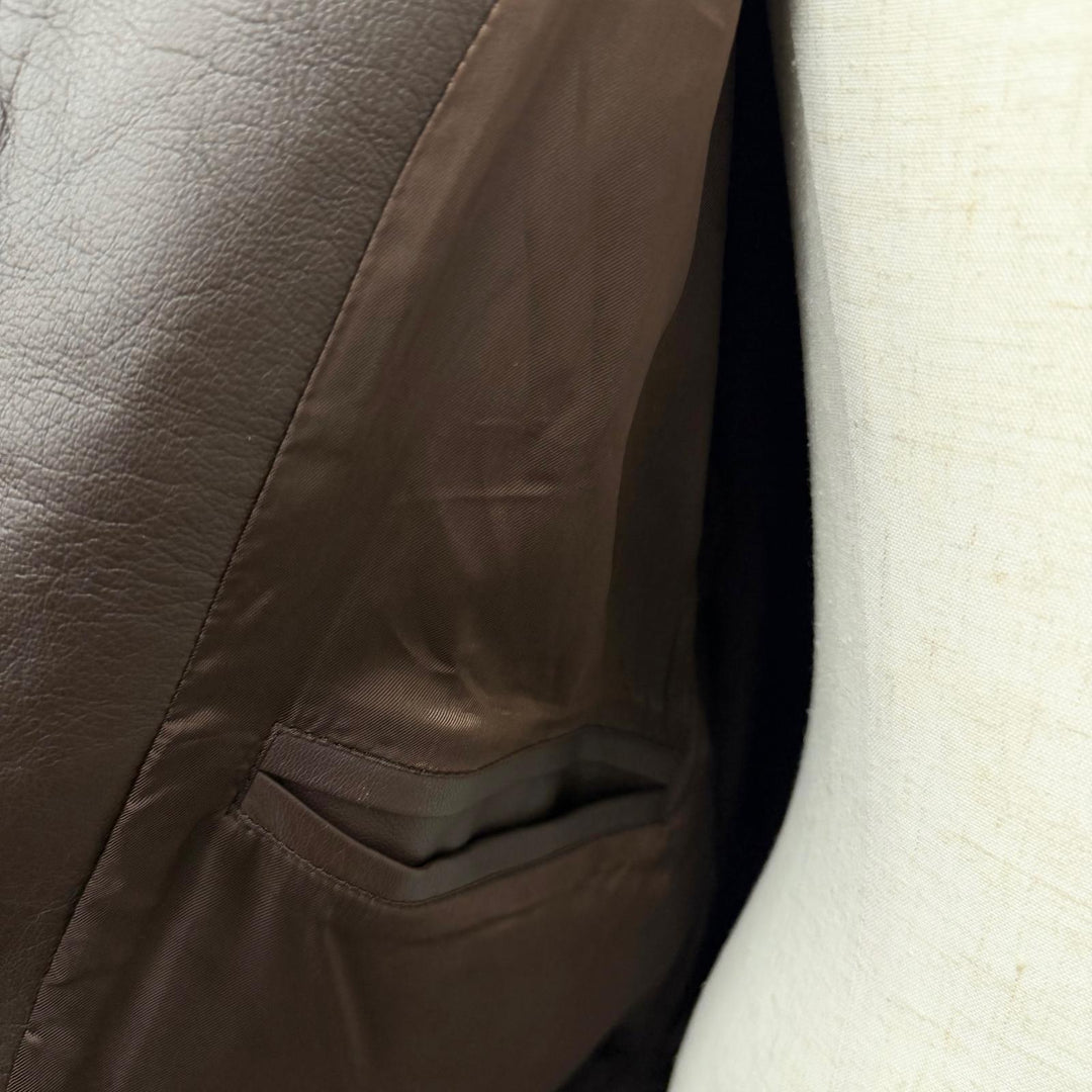 Excellent Dunhill leather jacket Double-zip ribbed knit Brown Sheep leather mens