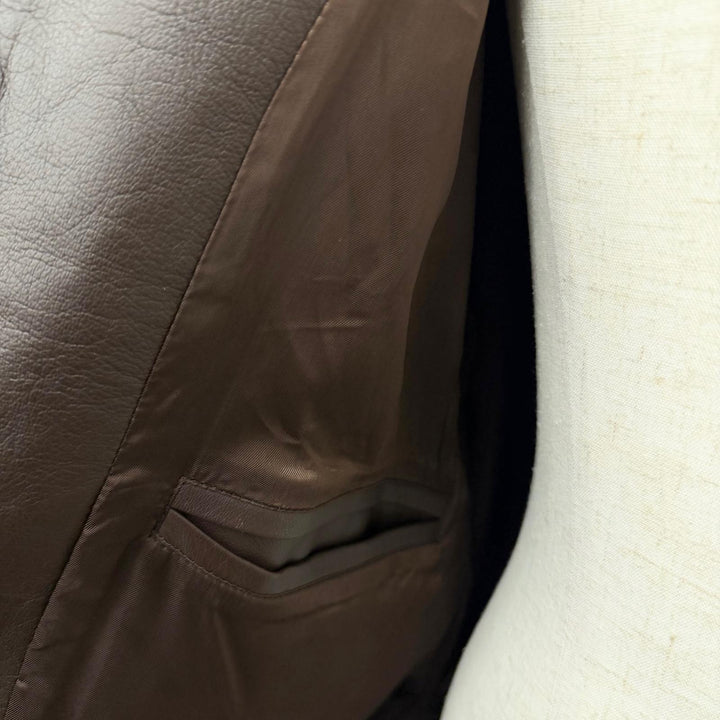 Excellent Dunhill leather jacket Double-zip ribbed knit Brown Sheep leather mens