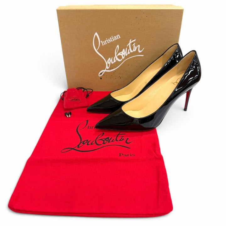 Pristine Christian Louboutin pumps KATE 85 Pointed toe black Patent leather 37