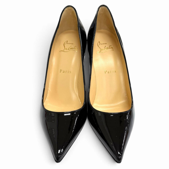 Pristine Christian Louboutin pumps KATE 85 Pointed toe black Patent leather 37