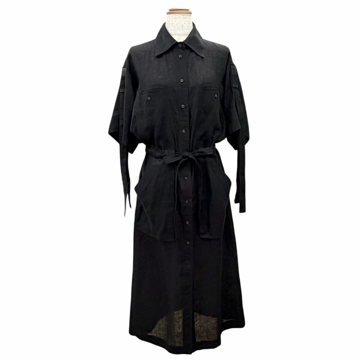 Excellent LOEWE Paulas Ibiza one piece Anagram Leather Patch linen 34 S616Y09W15