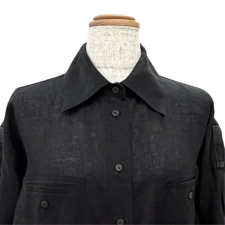 Excellent LOEWE Paulas Ibiza one piece Anagram Leather Patch linen 34 S616Y09W15