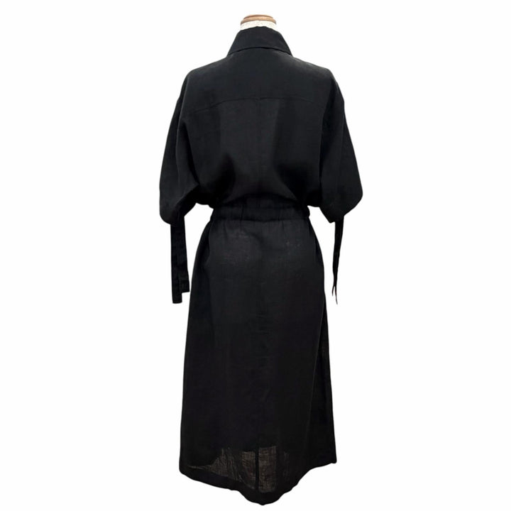 Excellent LOEWE Paulas Ibiza one piece Anagram Leather Patch linen 34 S616Y09W15
