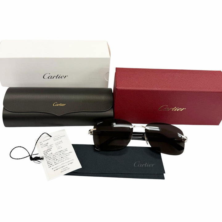 Pristine Cartier sunglasses C logo square lens rimless black