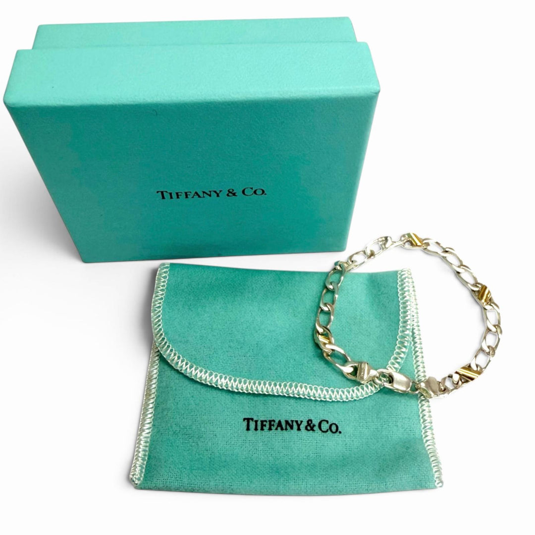 Great TIFFANY&Co. bracelet Figaro Chain Silver SV925 mens