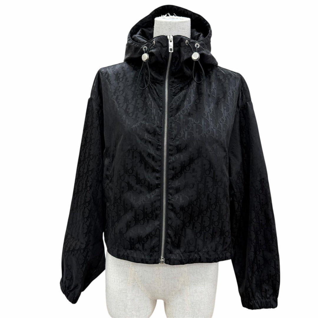 Excellent Dior Cropped zip jacket Oblique black Nylon Women FR 34 627C24A2661