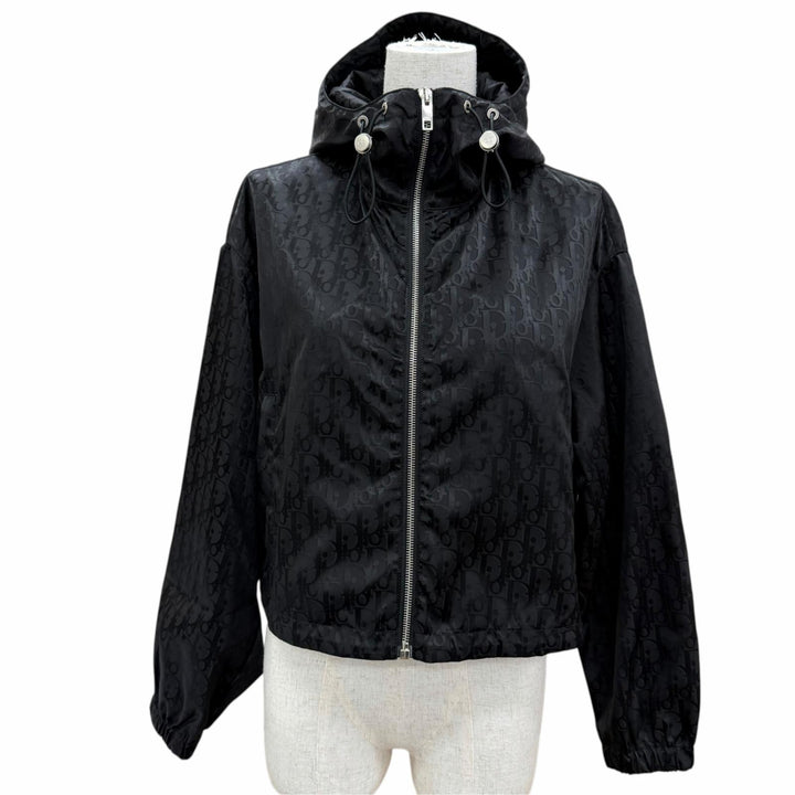Excellent Dior Cropped zip jacket Oblique black Nylon Women FR 34 627C24A2661