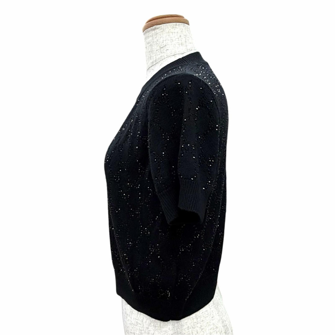 Excellent GUCCI Short sleeve knit Fine Wool GG Crystal Top Rhinestone S 748886