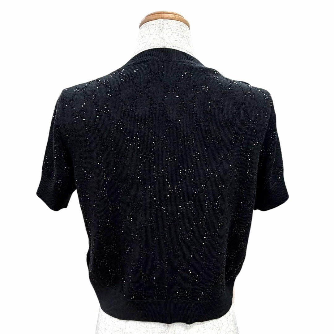 Excellent GUCCI Short sleeve knit Fine Wool GG Crystal Top Rhinestone S 748886