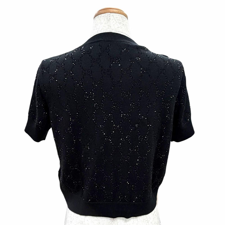 Excellent GUCCI Short sleeve knit Fine Wool GG Crystal Top Rhinestone S 748886