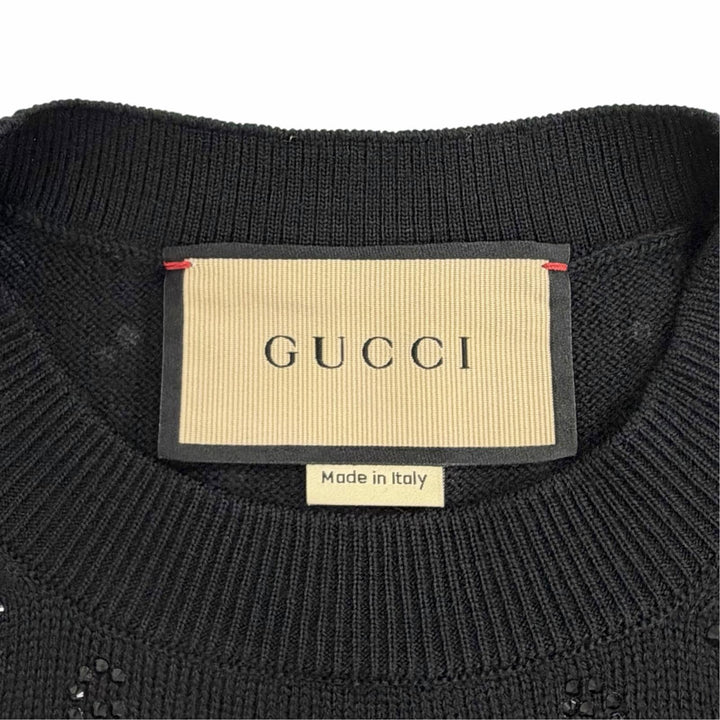 Excellent GUCCI Short sleeve knit Fine Wool GG Crystal Top Rhinestone S 748886