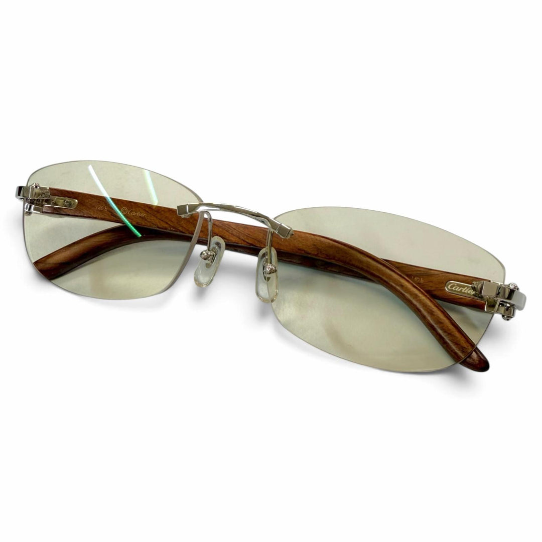 Great Cartier Glasses Two-point rimless wooden temples Silver Wood mens
