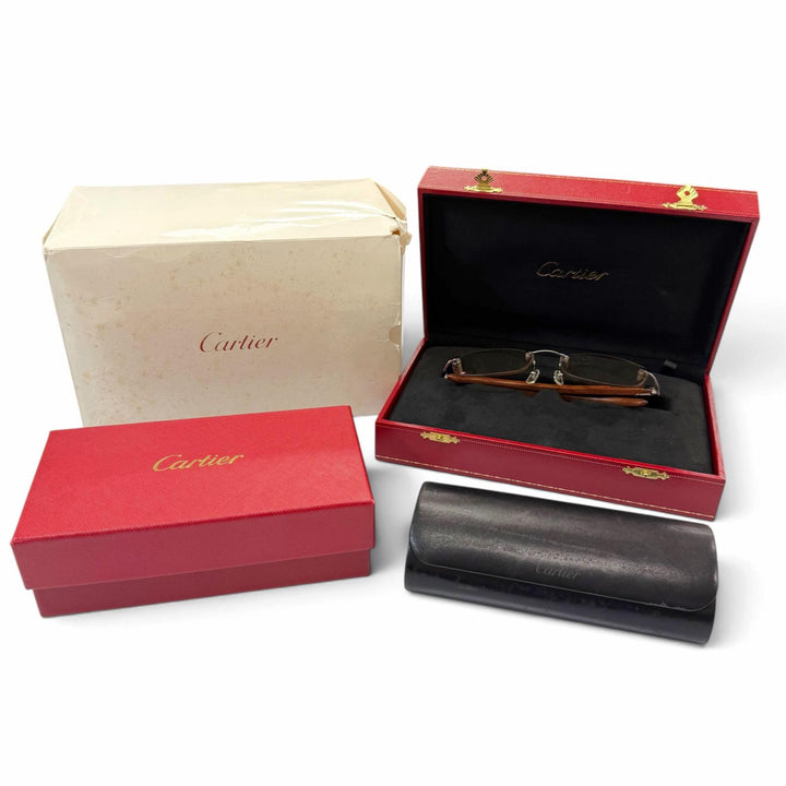 Great Cartier Glasses Two-point rimless wooden temples Silver Wood mens