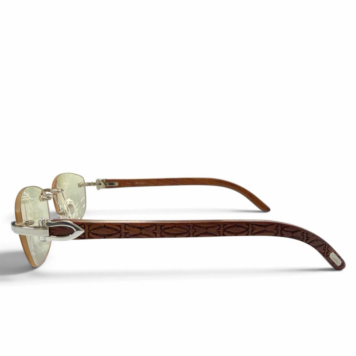 Great Cartier Glasses Two-point rimless wooden temples Silver Wood mens