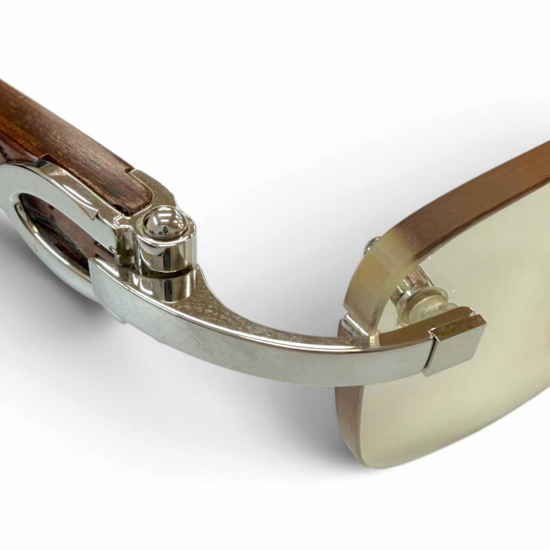 Great Cartier Glasses Two-point rimless wooden temples Silver Wood mens