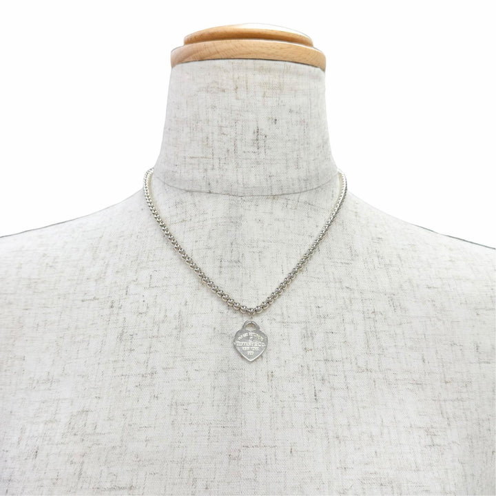 Great TIFFANY&Co. Heart Tag Beaded Necklace 1P Diamond Silver AG925 Women