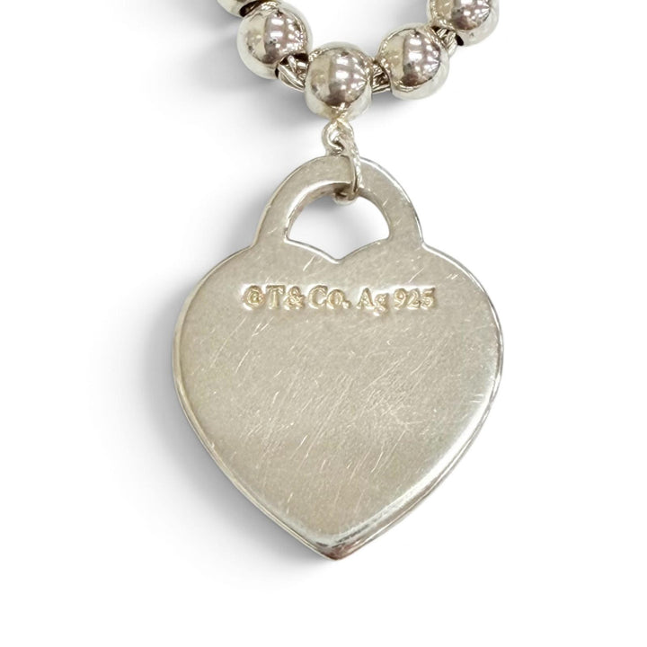 Great TIFFANY&Co. Heart Tag Beaded Necklace 1P Diamond Silver AG925 Women