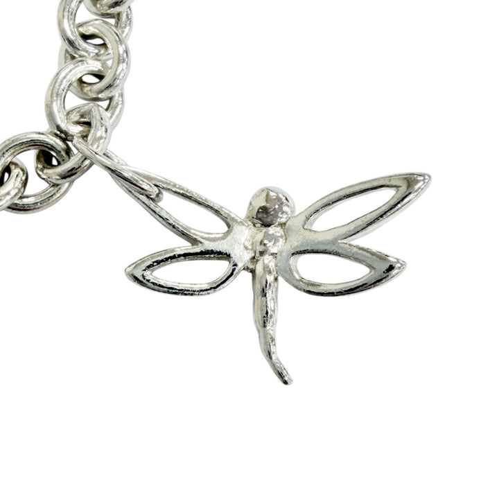 Great TIFFANY&Co. 4 Charm Bracelet Butterfly Dragonfly Turtle Bee Silver 925