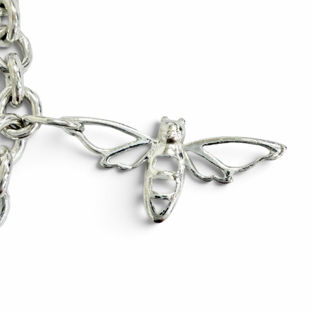Great TIFFANY&Co. 4 Charm Bracelet Butterfly Dragonfly Turtle Bee Silver 925