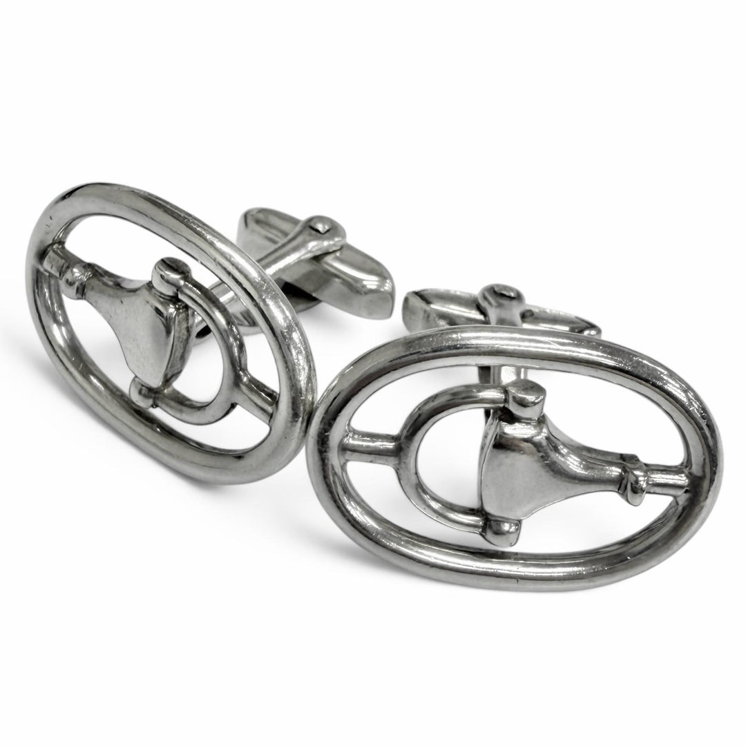 Very Good GUCCI Cufflinks cufflinks Horsebit Circle Silver SV925 mens