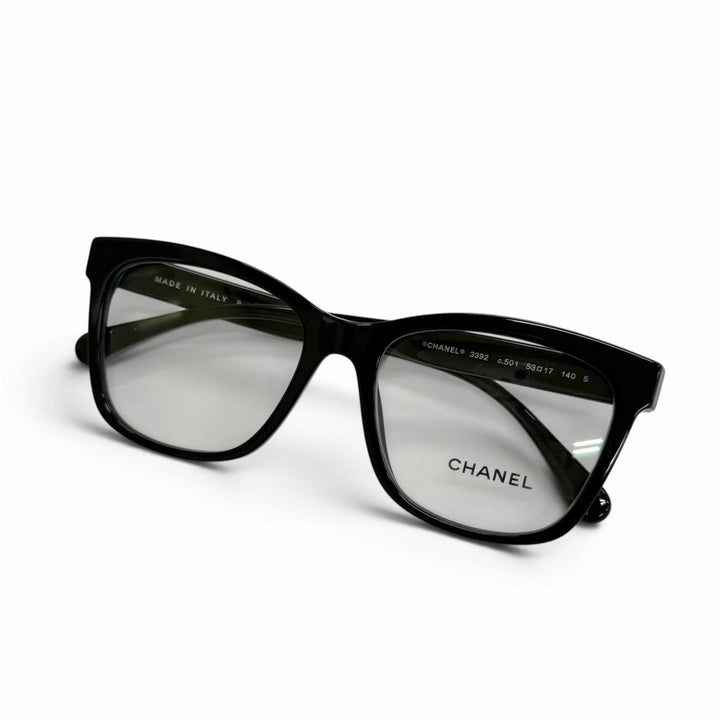 Great CHANEL Glasses Square Shape Optical COCO Mark Logo Eyewear black 3392