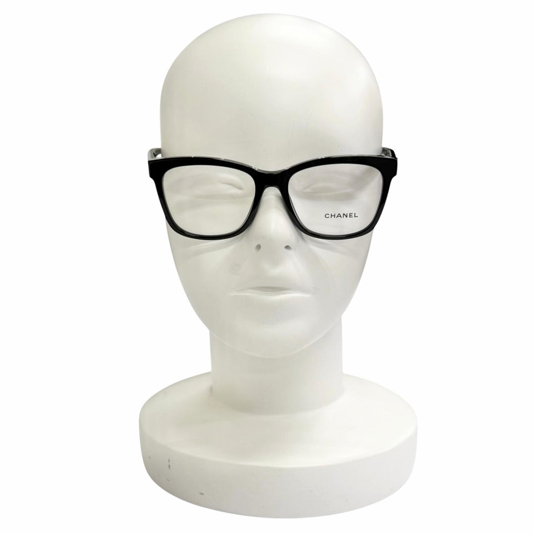 Great CHANEL Glasses Square Shape Optical COCO Mark Logo Eyewear black 3392