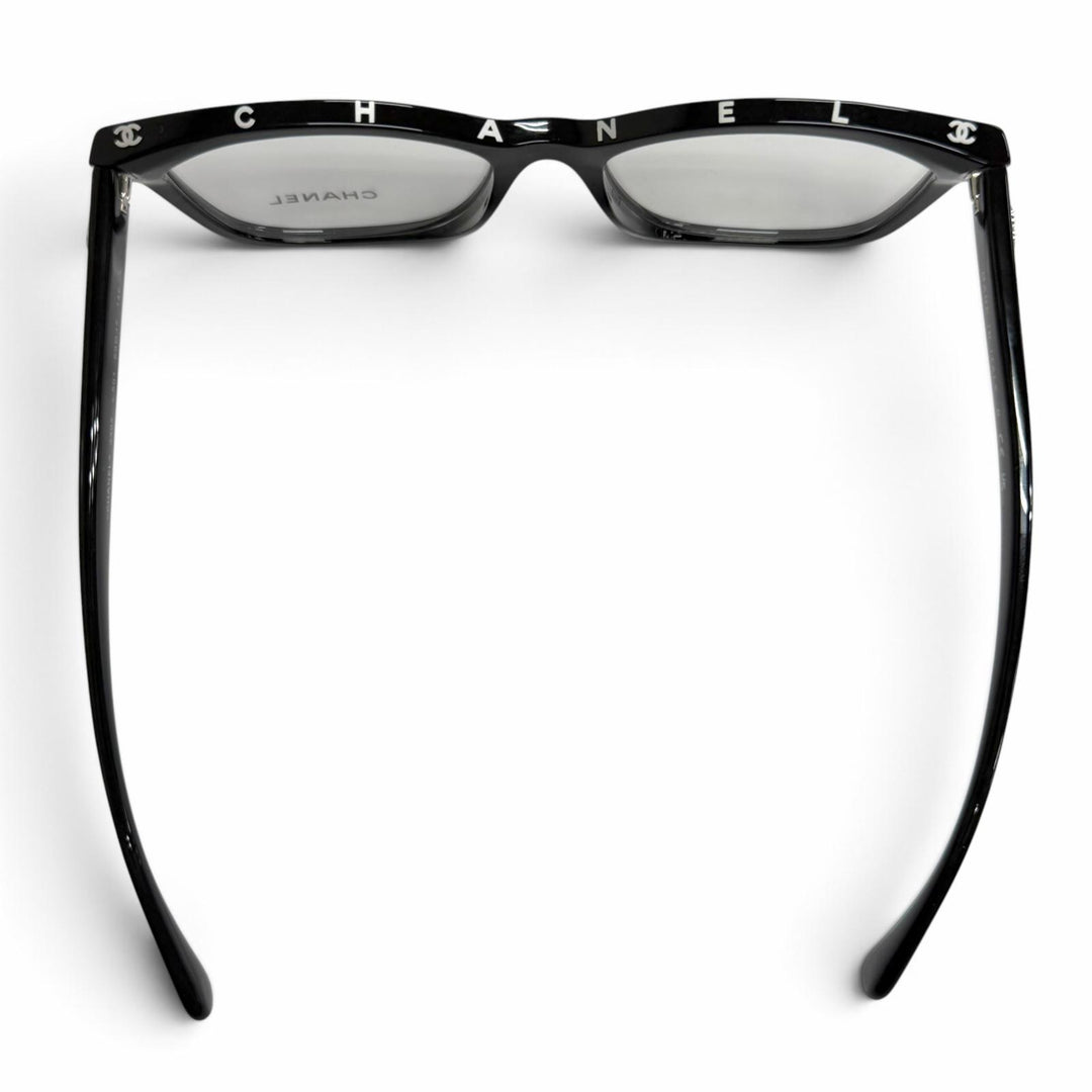 Great CHANEL Glasses Square Shape Optical COCO Mark Logo Eyewear black 3392