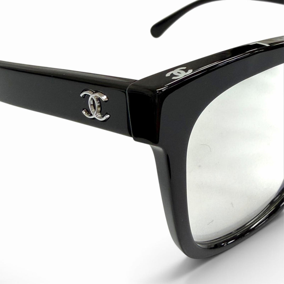 Great CHANEL Glasses Square Shape Optical COCO Mark Logo Eyewear black 3392